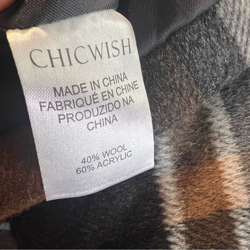 Chicwish Wool Plaid Wrap Coat Pockets Praire Check Rabato Small Chic Academia L - Picture 9 of 10